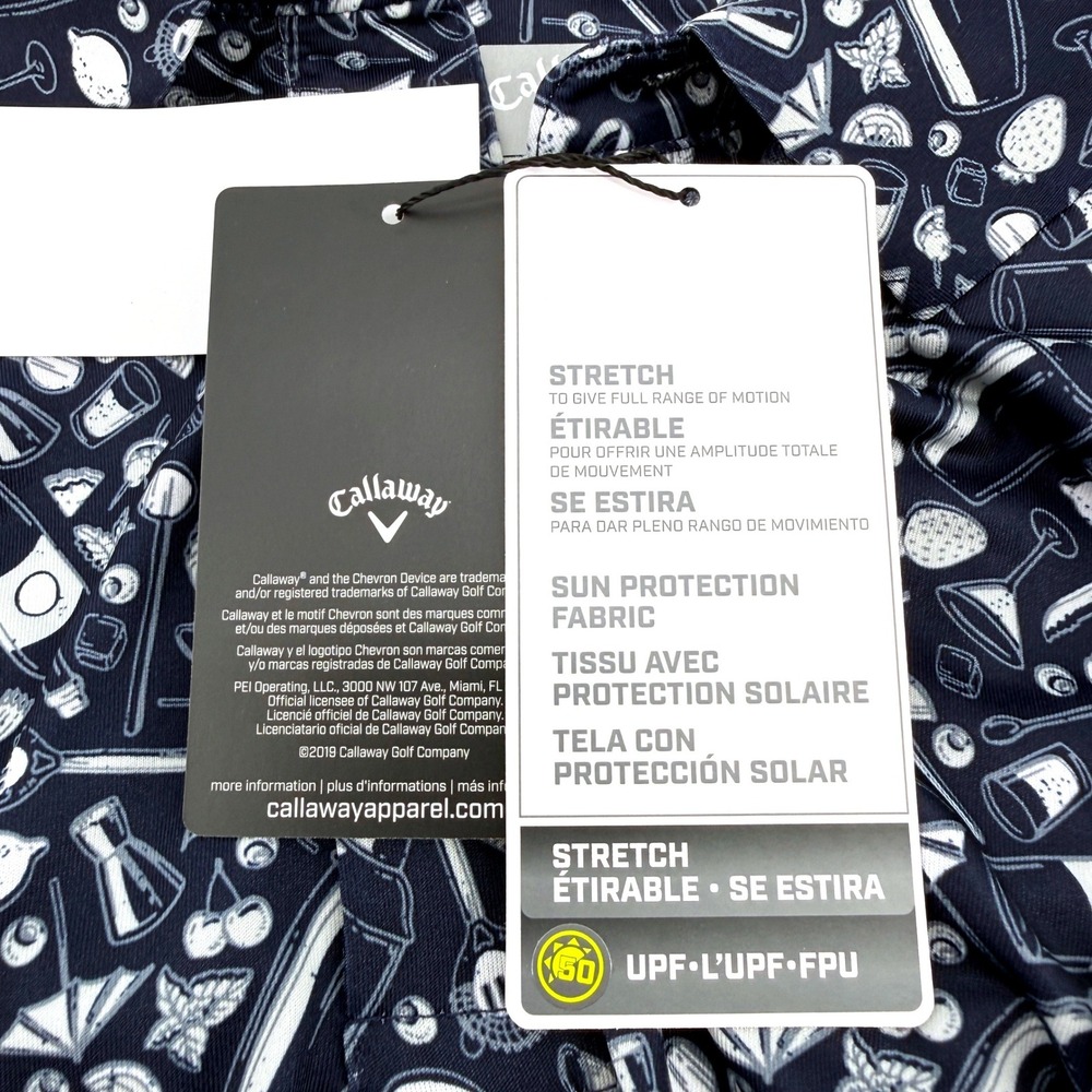 Callaway Mens Golf Polo Shirt Size XL Short Sleeve Navy Blue Cocktail Print NWT - Picture 15 of 16